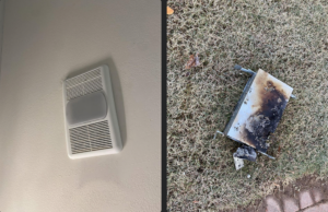 Heater/light/exhaust fan before and after the fire.