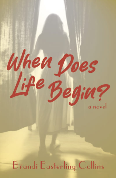 Book cover featuring woman standing on a stage with text: When Does Life Begin?