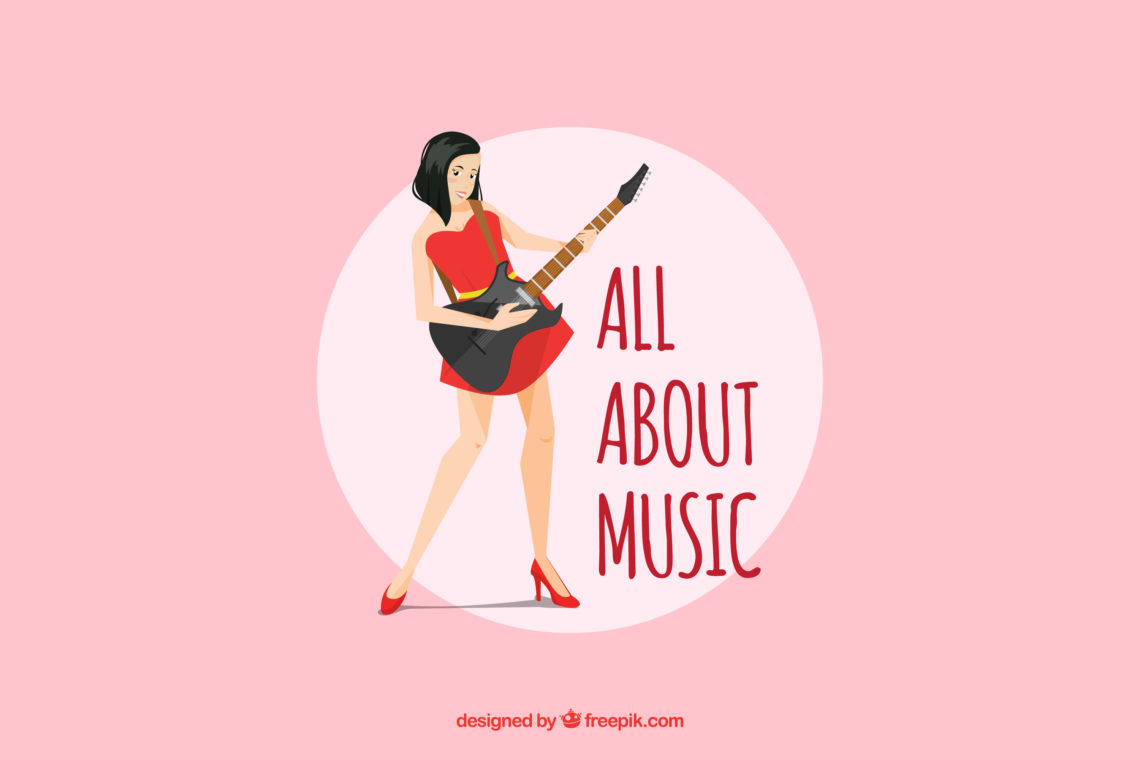 Illustration of female singer with a guitar.