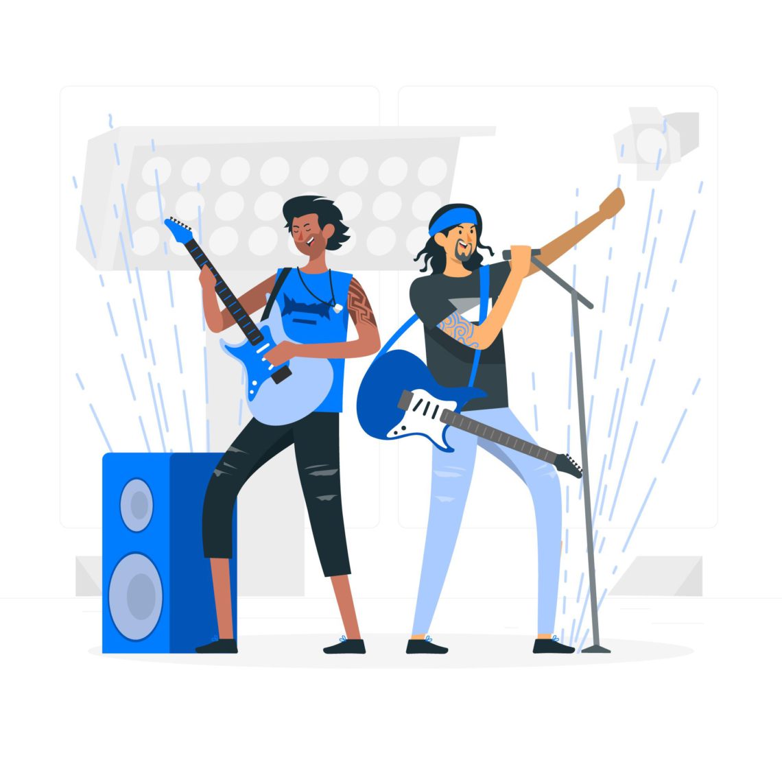 Illustration of two male singers with guitars.