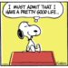 Snoopy thinking he has a pretty good life.