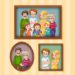 Illustration of family photos on a wall