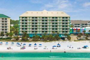 Exterior of beachfront hotel