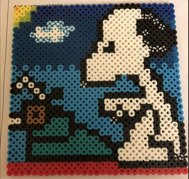 Fuse bead design featuring Snoopy and a typewriter