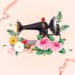 Antique sewing machine surrounded by flowers.